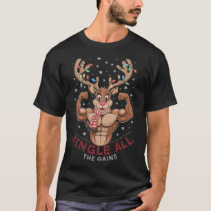 Camiseta Natal divertido da Rena da Ginásio Jingle All Th