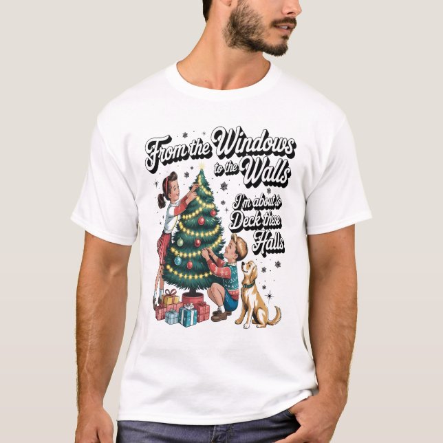 Camiseta Natal Divertido Das Janelas às Paredes (Frente)