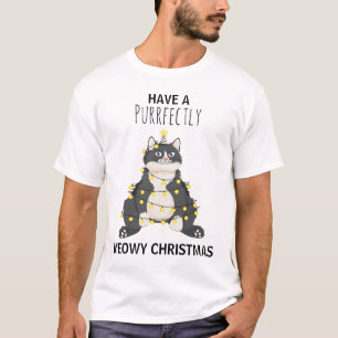Camiseta Natal Divertido de Gato Meow Pun Festivo Humor de