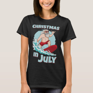 Camiseta Natal Divertido Em Julho Verão Papai Noel Surfando