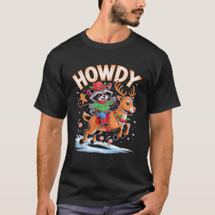 Camiseta Natal divertido Olá Guaxinim Cowboy montando Rena