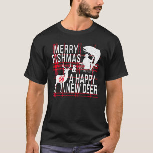 Camiseta Natal Divertido Pesca Caça Peixe Cervo Comida Rápi