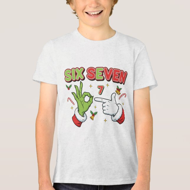 Camiseta Natal Divertido Seis Sete Monstro Verde Feriado (Frente)