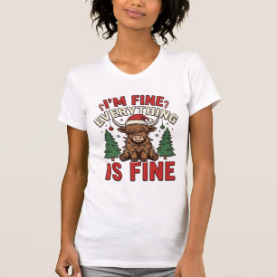 Camiseta Natal Divertido Vaca das Terras Altas Estou Bem Tu