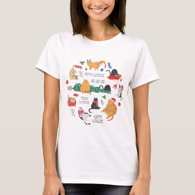 Camiseta Natal do Amante de Gatos (Frente)