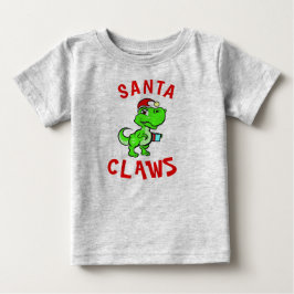 Camiseta Natal do Bebê Dinossauro Funny Santa Claws 1º Nata