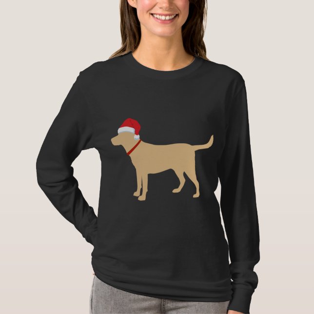 Camiseta Natal do Bloco Amarelo Santa Hat Cute Labrador (Frente)