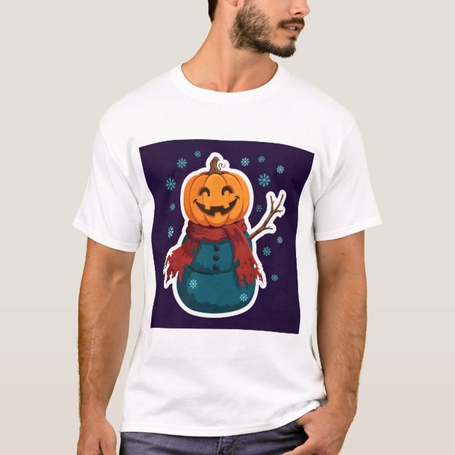 Camiseta Natal do Boneco de Neve com Cabeça de Abóbora (Frente)