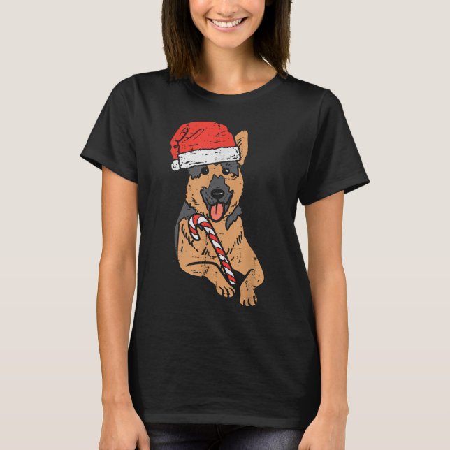 Camiseta Natal do Cachorro German shepherd Santa Hat (Frente)