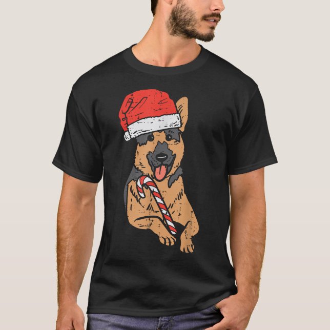 Camiseta Natal do Cachorro German shepherd Santa Hat (Frente)