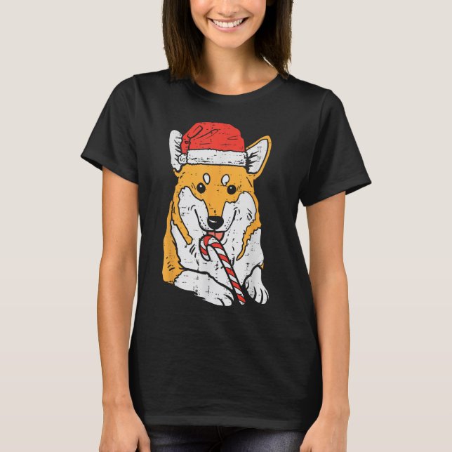 Camiseta Natal do Cachorro Santa Hat Corgi (Frente)