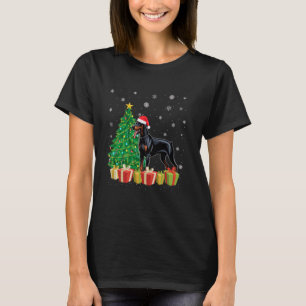 Camiseta Natal do Cão Dobermann do Santa Hat da Tree Lighti