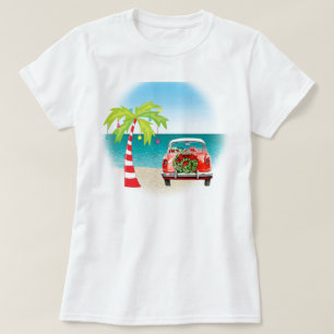 Camiseta Natal do carro clássico de praia tropical