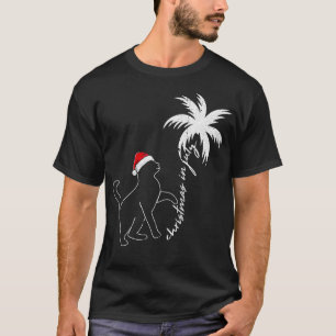 Camiseta Natal Do Cat Santa Hat Em Julho De Verão Tropical 