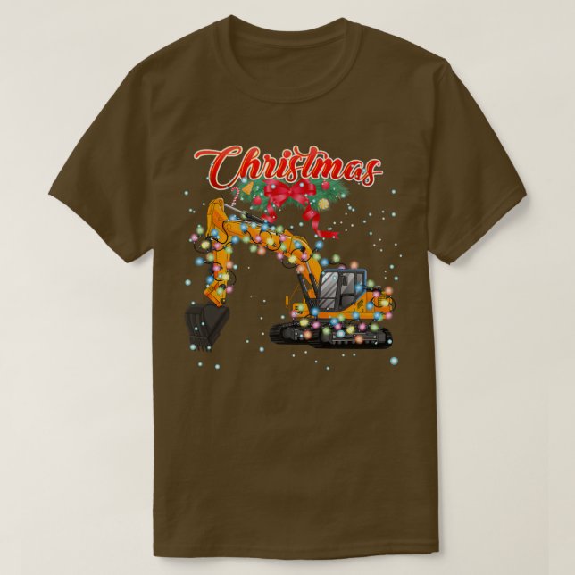 Camiseta Natal do Ecavator, Ecavator com Luzes de Natal (Frente do Design)