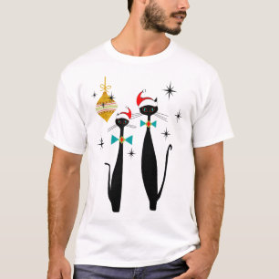 Camiseta Natal do Gato Legal no Estilo Retro Moderno de Mea