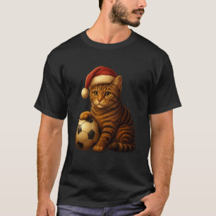 Camiseta Natal do Gato Papai Noel Jogando Futebol Natalino