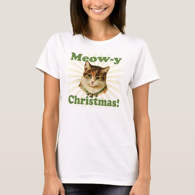 Camiseta Natal do meow-y, animal bonito do gato do feriado (Frente)