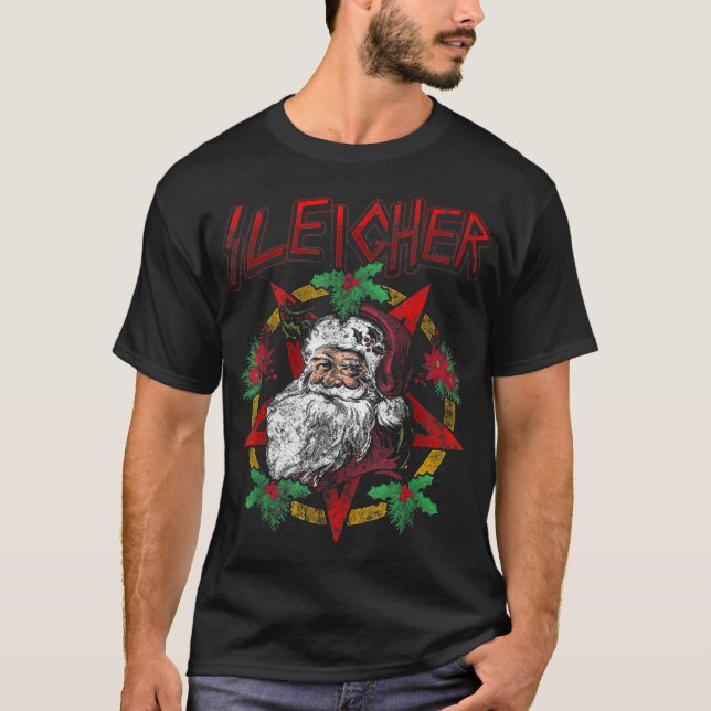 Camiseta Natal do Papai Noel de Metal Pesado mais elegante  (Frente)