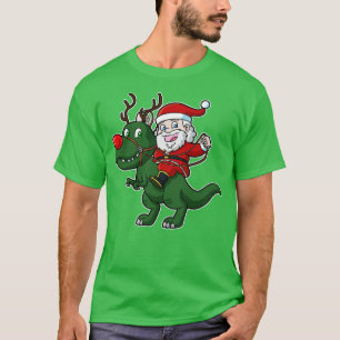 Camiseta Natal do Santa Claus Andando em T Rex Dinosaur