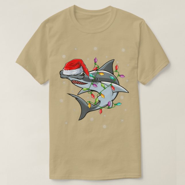 Camiseta Natal do Tubarão-martelo Santa Hat (Frente do Design)