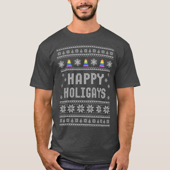 Camiseta Natal dos Holigays Felizes da Orgulho gay LGBT (Frente)
