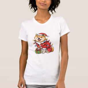 Camiseta Natal dos Papais noeis de Iluminação Shiba Inu