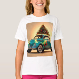 Camiseta natal e carro vintage