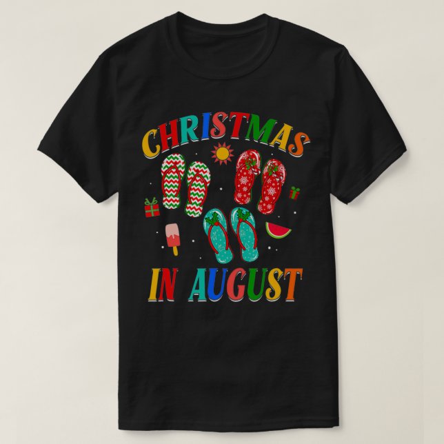 Camiseta Natal Em Férias De Verão Da Família De Chinelos De (Frente do Design)