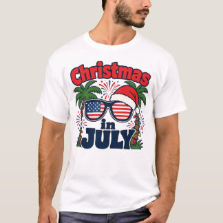 Camiseta Natal em Julho Bandeira EUA Chapéu de Papai Noel L