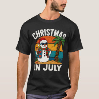 Camiseta Natal em Julho Boneco de Neve Verão Praia Xmas