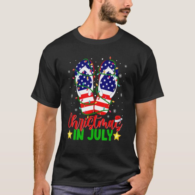 Camiseta Natal Em Julho Chinelos Bandeira Americana Xmas L (Frente)