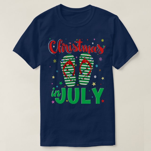 Camiseta Natal em julho Chinelos Engraçado Praia Verão (Frente do Design)