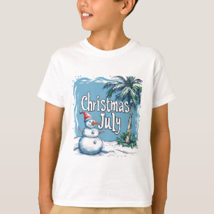 Camiseta Natal em Julho com Design de Boneco de Neve e Palm