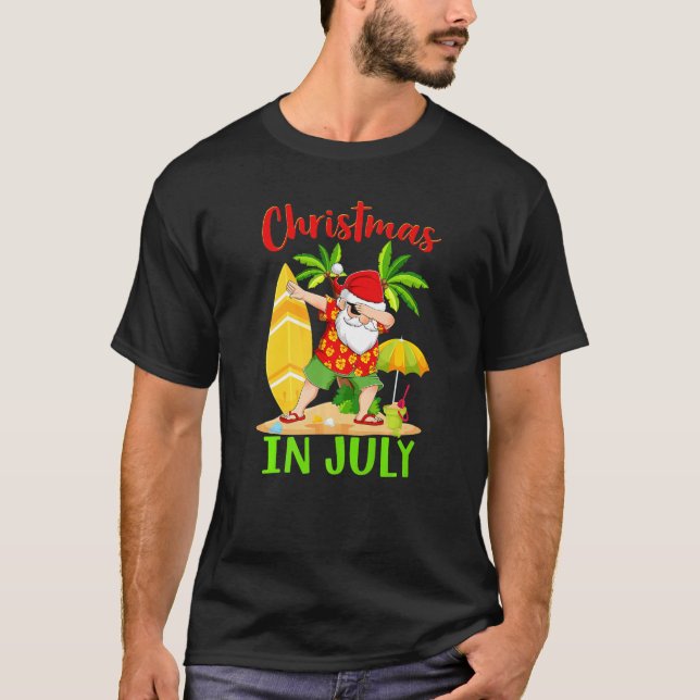 Camiseta Natal Em Julho Dabbing Papais noeis Verão Su Havai (Frente)