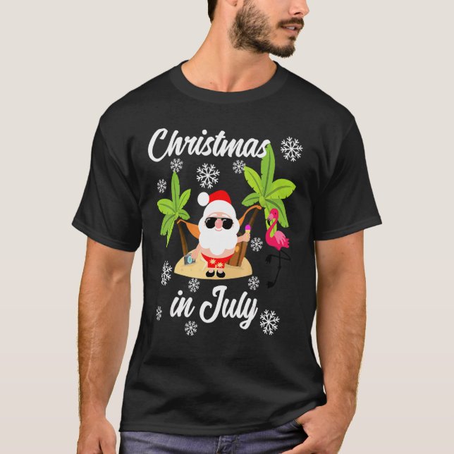 Camiseta Natal Em Julho De Flamingo E Havaí (Frente)