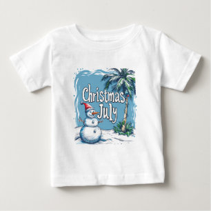 Camiseta Natal em Julho Design de Boneco de Neve & Palmeira