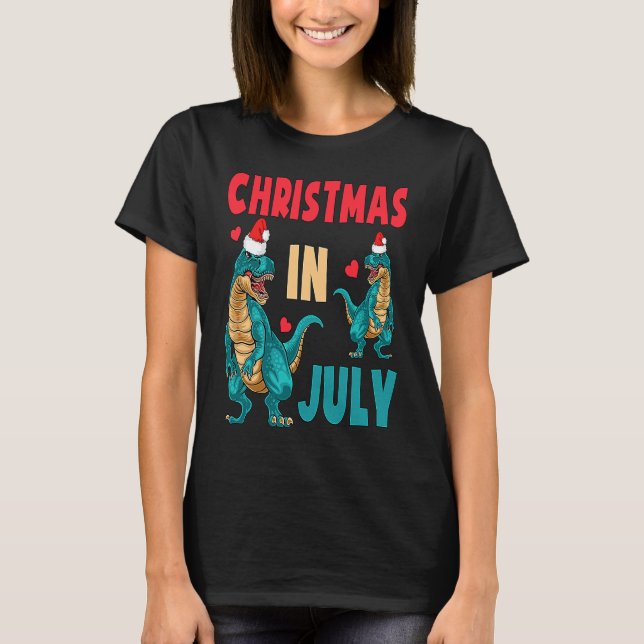 Camiseta Natal Em Julho Dinossauro Xmas Santa Hat Kids Rex (Frente)