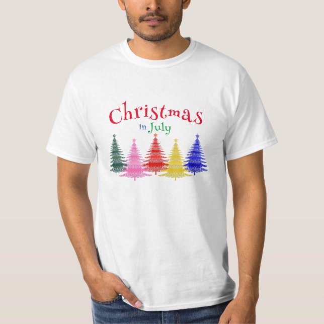 Camiseta Natal em julho Diversão Colorida (Frente)