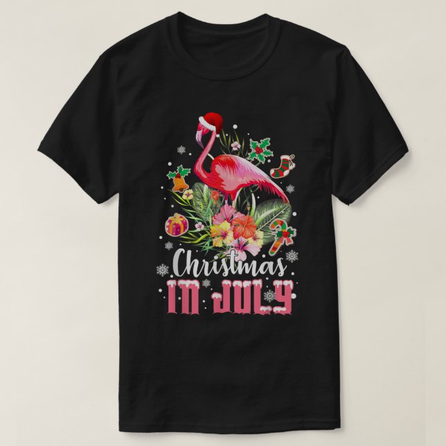 Camiseta Natal Em julho é para Mulheres Rosa Flamingo (Frente do Design)