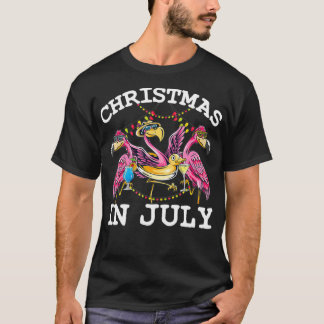 Camiseta Natal Em Julho Engraçado Bebendo De Flamingos Rosa