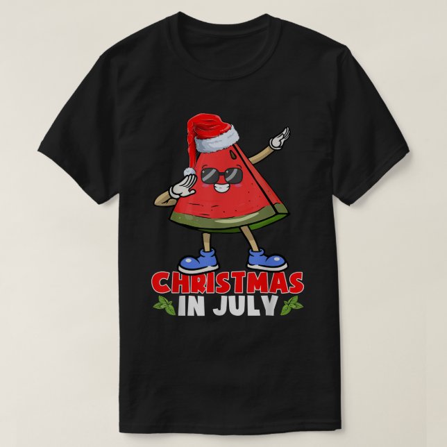 Camiseta Natal Em Julho Engraçado Dabbing Watermelon Xmas T (Frente do Design)