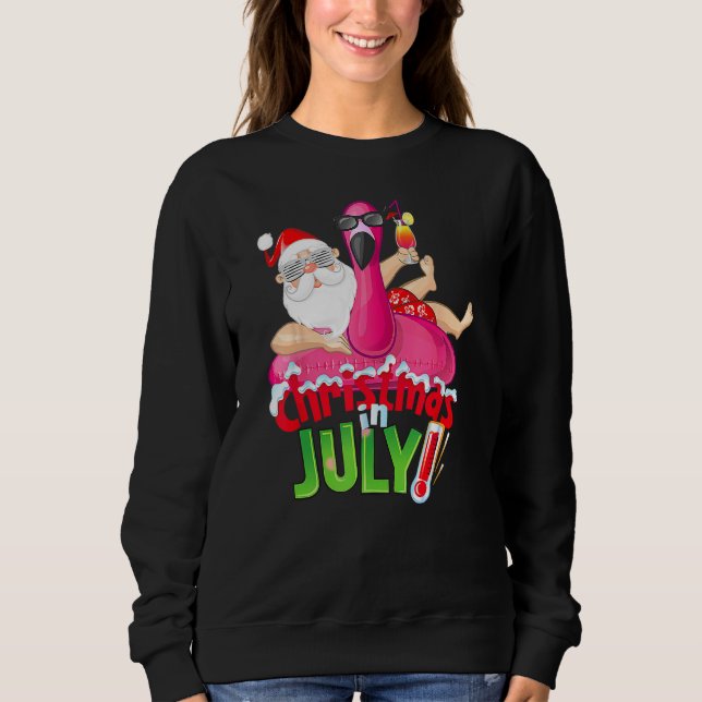 Camiseta Natal Em Julho Flamingo De Verão Flutuante Xmas (Frente)