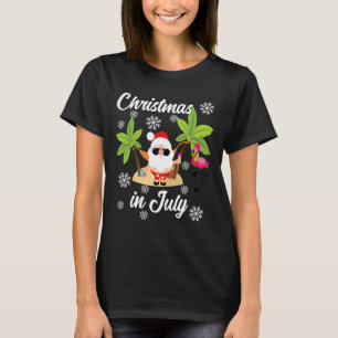 Camiseta Natal Em Julho Flamingo E Amante Havaiano