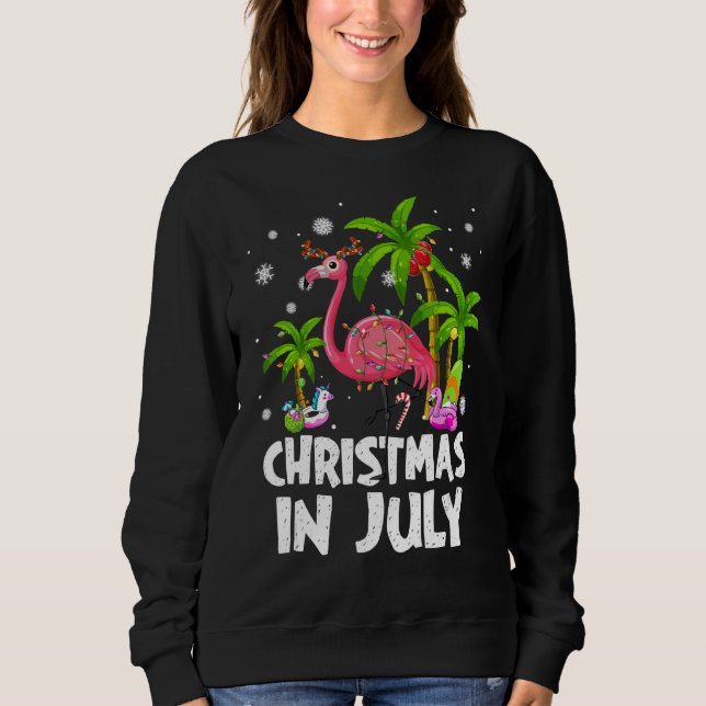 Camiseta Natal Em Julho Flamingo Palm Tree Beach Summer (Frente)