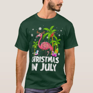 Camiseta Natal Em Julho Flamingo Palm Tree Beach Summer