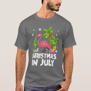 Camiseta Natal Em Julho Flamingo Palm Tree Beach Summer