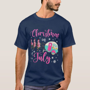 Camiseta Natal Em Julho, Flamingo Pink Santa Hat Camping