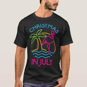 Camiseta Natal Em Julho Flamingo Rosa Chapéu De Papai Noel