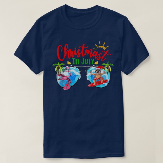 Camiseta Natal Em Julho Óculos De Sol Papais noeis Praia Ve (Frente do Design)
